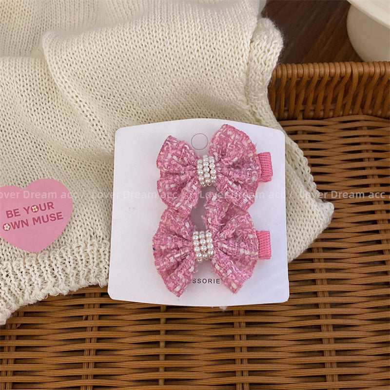 Wholesale Love Rhinestone Pink Bow Duckbill Hair Clip